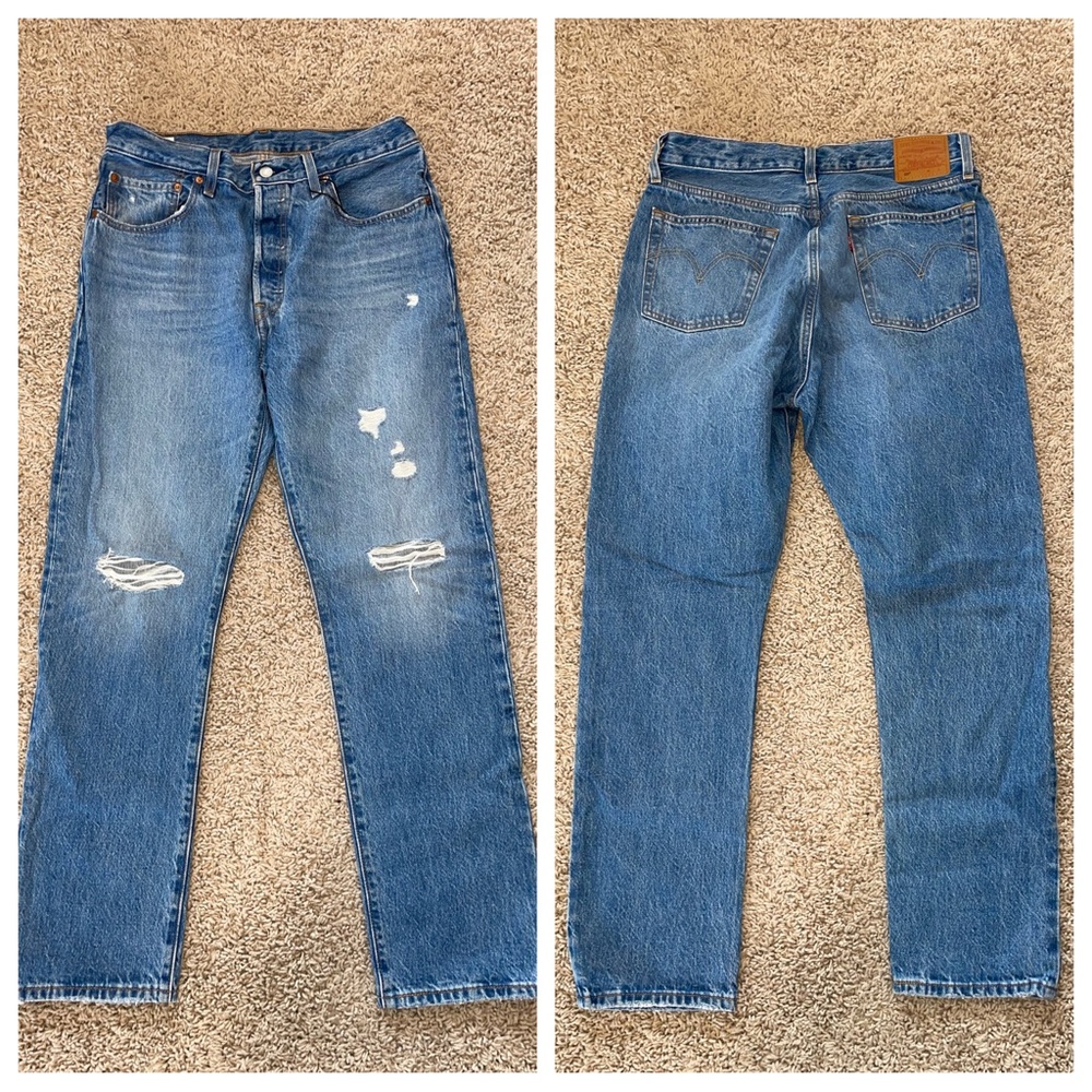 Levi's 501 Jeans Pant High Rise Straight Denim Distressed Button Fly Size 31